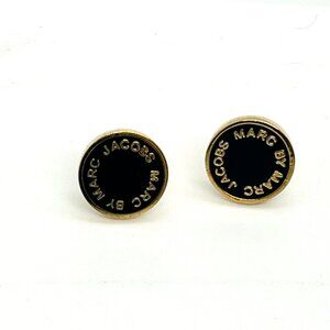 MARC BY MARC JACOBS STUD EARRINGS ROUND BLACK GOLD CIRCLE BUTTON